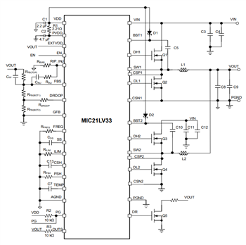アプリケーション回路図 - Microchip Technology MIC21LV32 & MIC21LV33高度COT PWMコントローラ